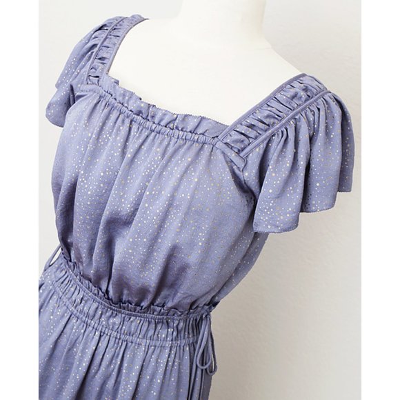NEW Current Air Lilac Blue Ruffle Satin Midi Dress - Picture 2 of 10